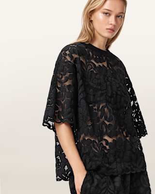 AllSaints Amelie Oversized Short Sleeve Lace T-Shirt