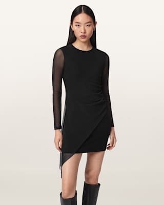 AllSaints Riley Mesh Overlay Mini Dress