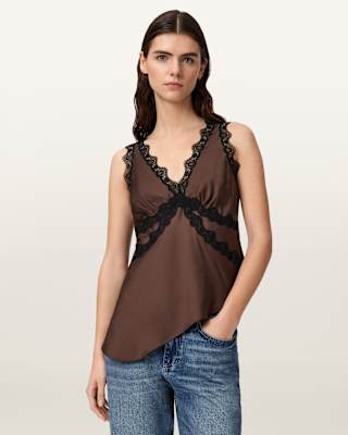 AllSaints Ilka Lace Trim Cami Top