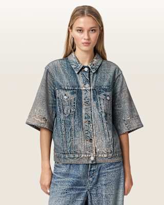 AllSaints Juni Terry Short Sleeve Illusion Of Denim Shirt