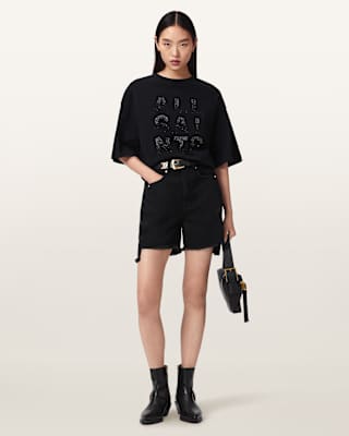 AllSaints Stacks Amelie Oversized Embellished T-Shirt