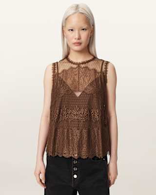 AllSaints Clara Lace Mesh Sleeveless Top