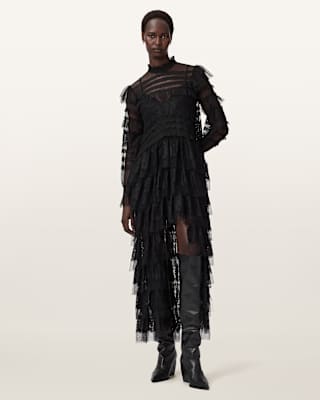 AllSaints Cavarly Tiered Lace Maxi Dress