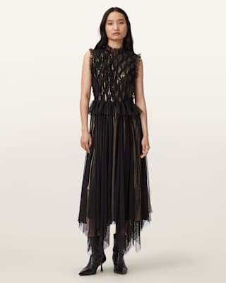 AllSaints Lola Metallic Midi Dress