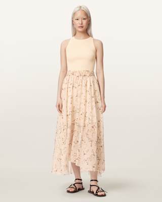 AllSaints Zenia Sleeveless Knit Woven Midi Dress