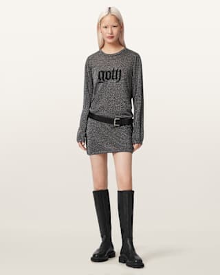 AllSaints Deetz Metallic Long Sleeve Mini Dress