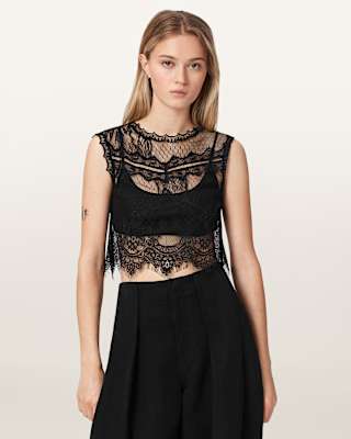 AllSaints Eliza Sheer Lace Cropped Tank Top