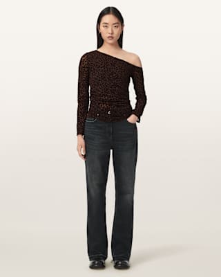AllSaints Mimi Off-The-Shoulder Leopard Mesh Top