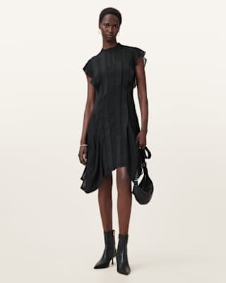 AllSaints Fleur Textured Asymmetric Hem Dress