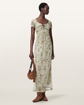 AllSaints Gabby Floral Print Mesh Maxi Dress