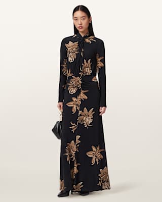 AllSaints Mina Floral A-Line Maxi Dress