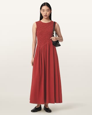 AllSaints Luna Crinkle Cotton Midi Dress