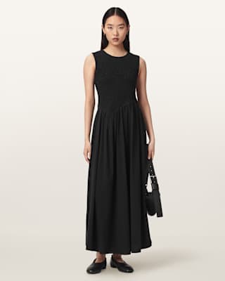 AllSaints Luna Crinkle Cotton Midi Dress
