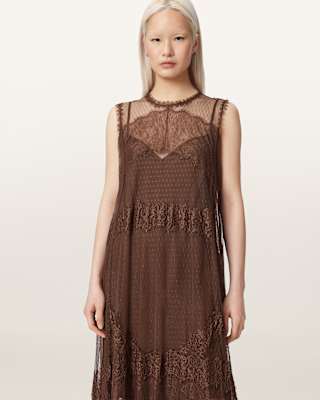AllSaints Clara Mesh Midi Dress