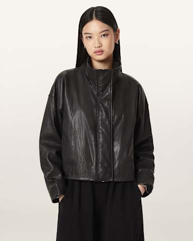 AllSaints Ryder Funnel Neck Leather Jacket