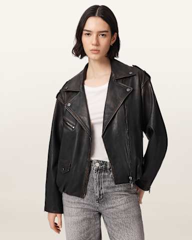 AllSaints Samina Relaxed Fit Leather Biker Jacket