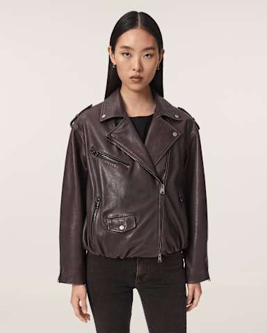 AllSaints Samina Relaxed Fit Leather Biker Jacket