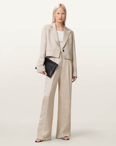 Helena Tailored Wide Leg Linen Blend Pants