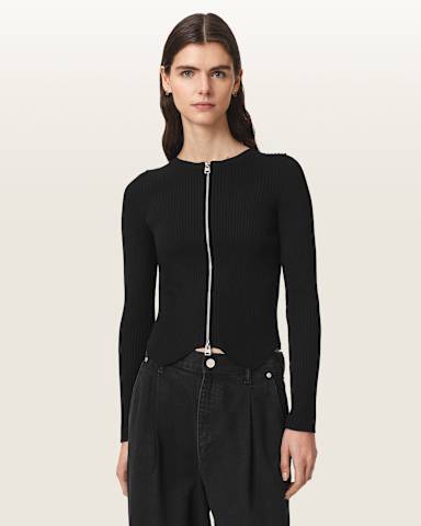 AllSaints Cruz Dual Zip Ribbed Cardigan