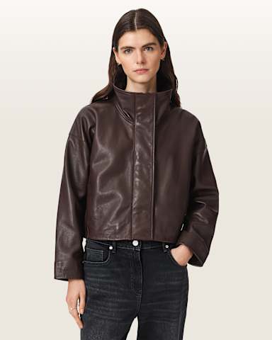 AllSaints Ryder Funnel Neck Leather Jacket