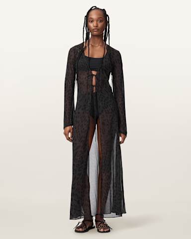 AllSaints Zalia Monochromatic Animal Print Maxi Dress