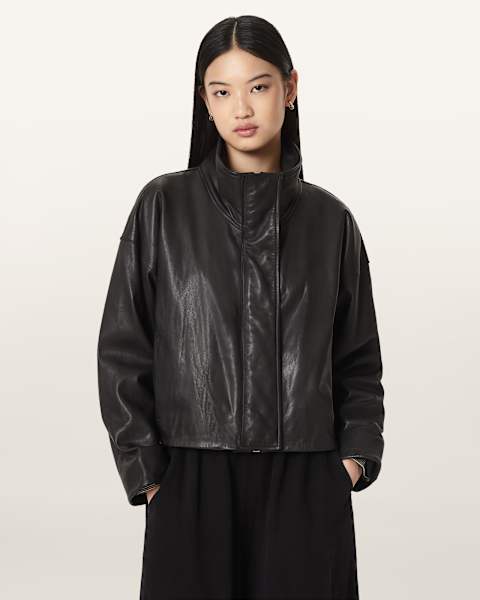 AllSaints Ryder Funnel Neck Leather Jacket