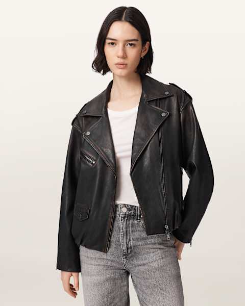 AllSaints Samina Relaxed Fit Leather Biker Jacket