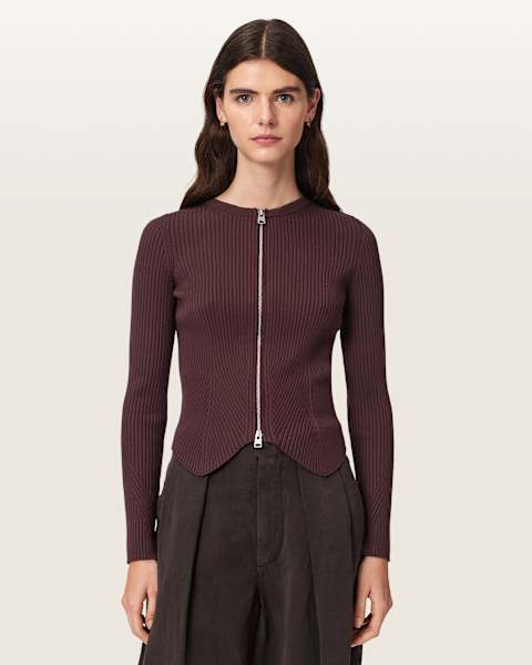 AllSaints Cruz Dual Zip Ribbed Cardigan