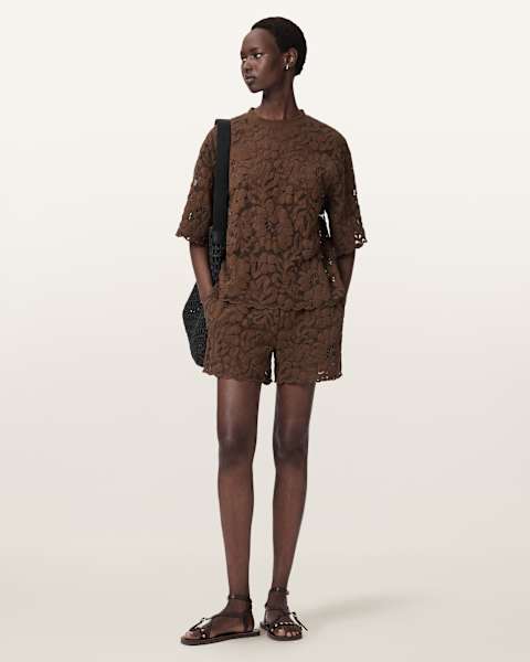Amelie Mid Rise Relaxed Lace Shorts
