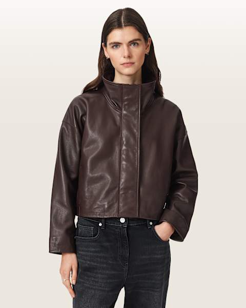 AllSaints Ryder Funnel Neck Leather Jacket