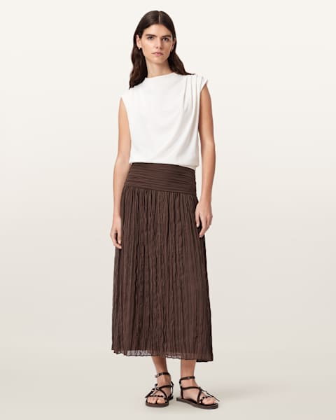 AllSaints Asal Asymmetric Ruched Maxi Skirt
