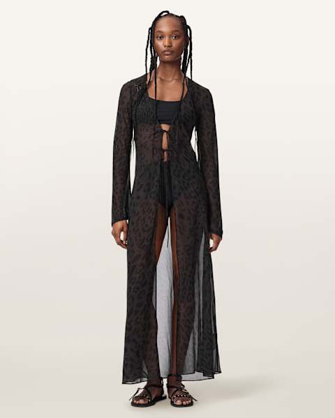 AllSaints Zalia Monochromatic Animal Print Maxi Dress