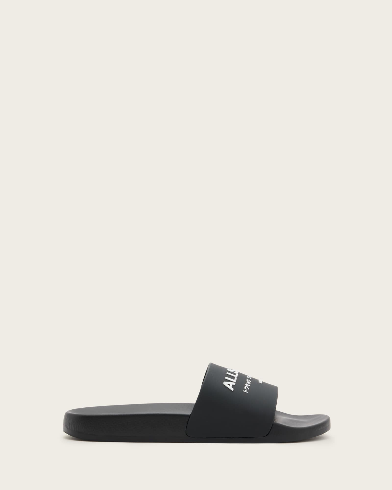 AllSaints Underground Logo Slip On Sliders,, Black