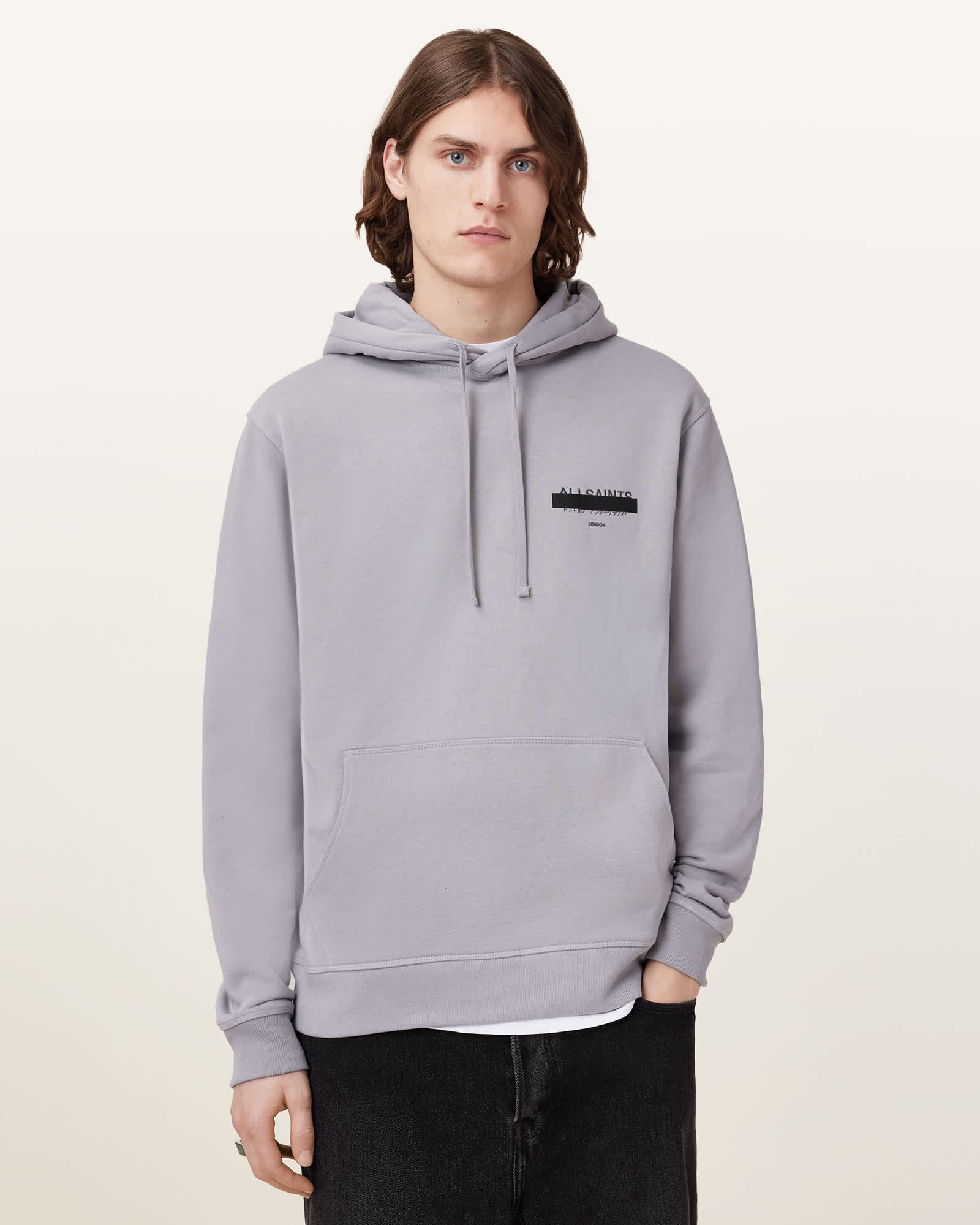 AllSaints Redact Pullover Embroidered Logo Hoodie,, Halfpipe Grey