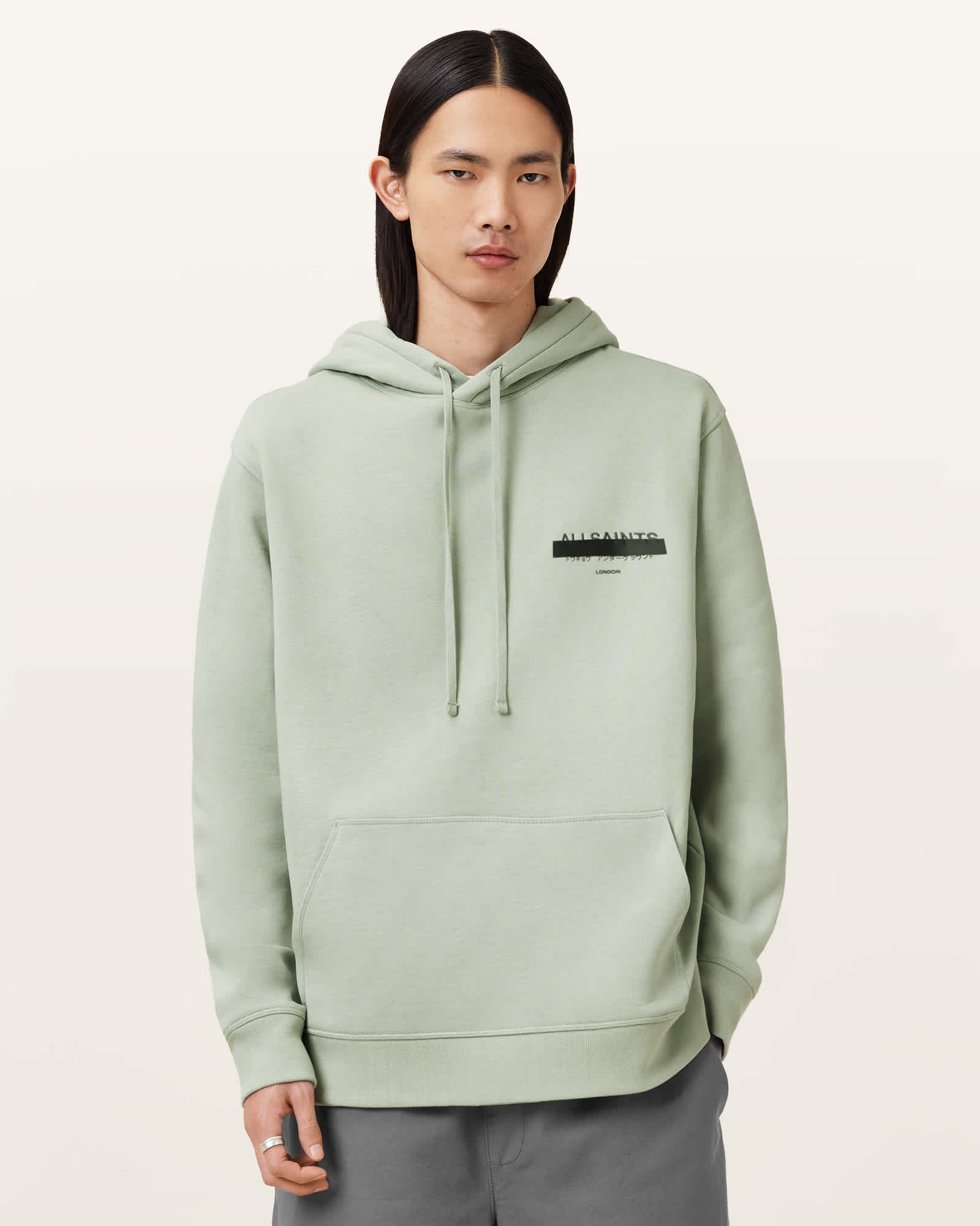 AllSaints Redact Pullover Embroidered Logo Hoodie,, Mineral Green