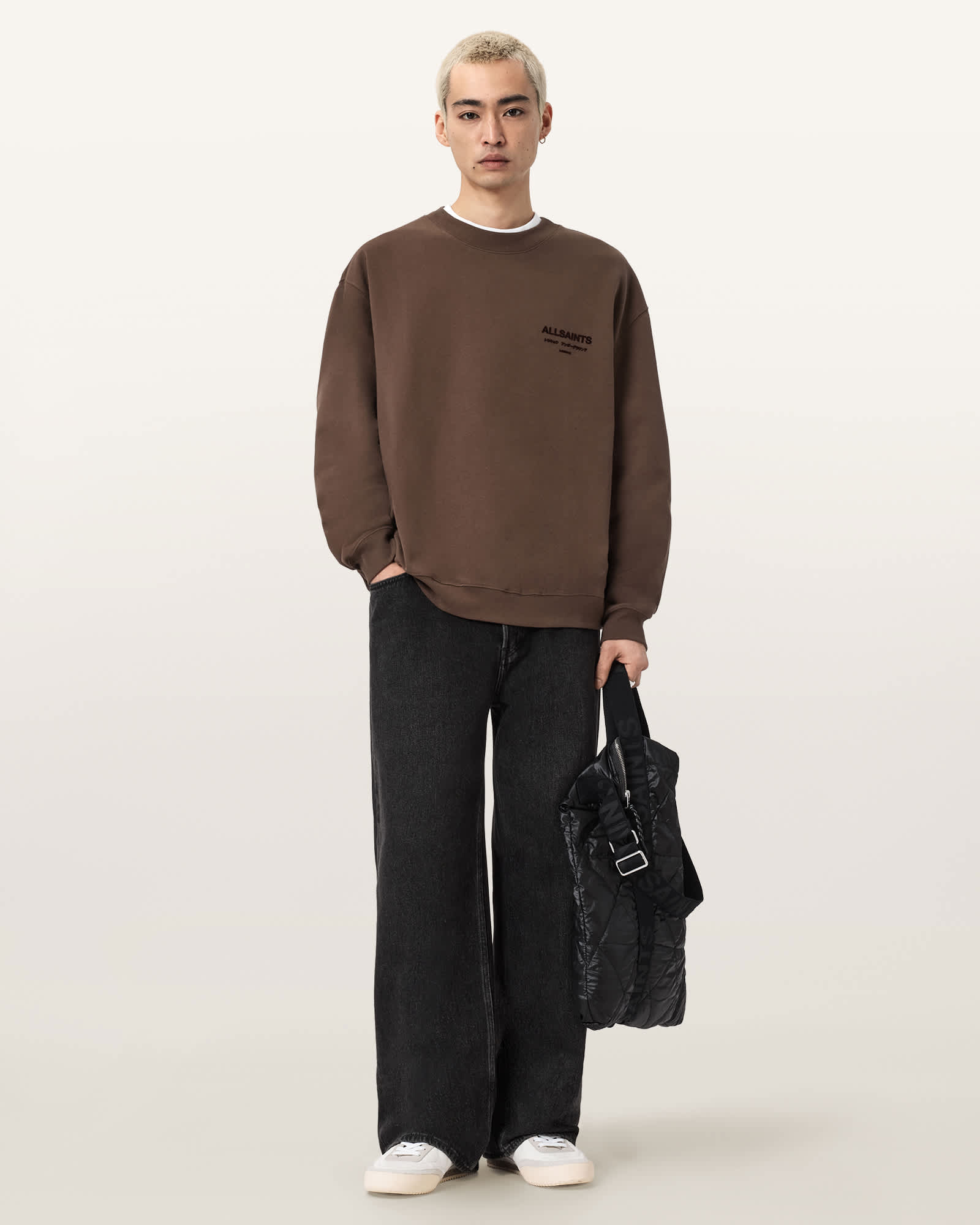 Allsaints Cotton Xander Crew Neck Sweatshirt In Brown