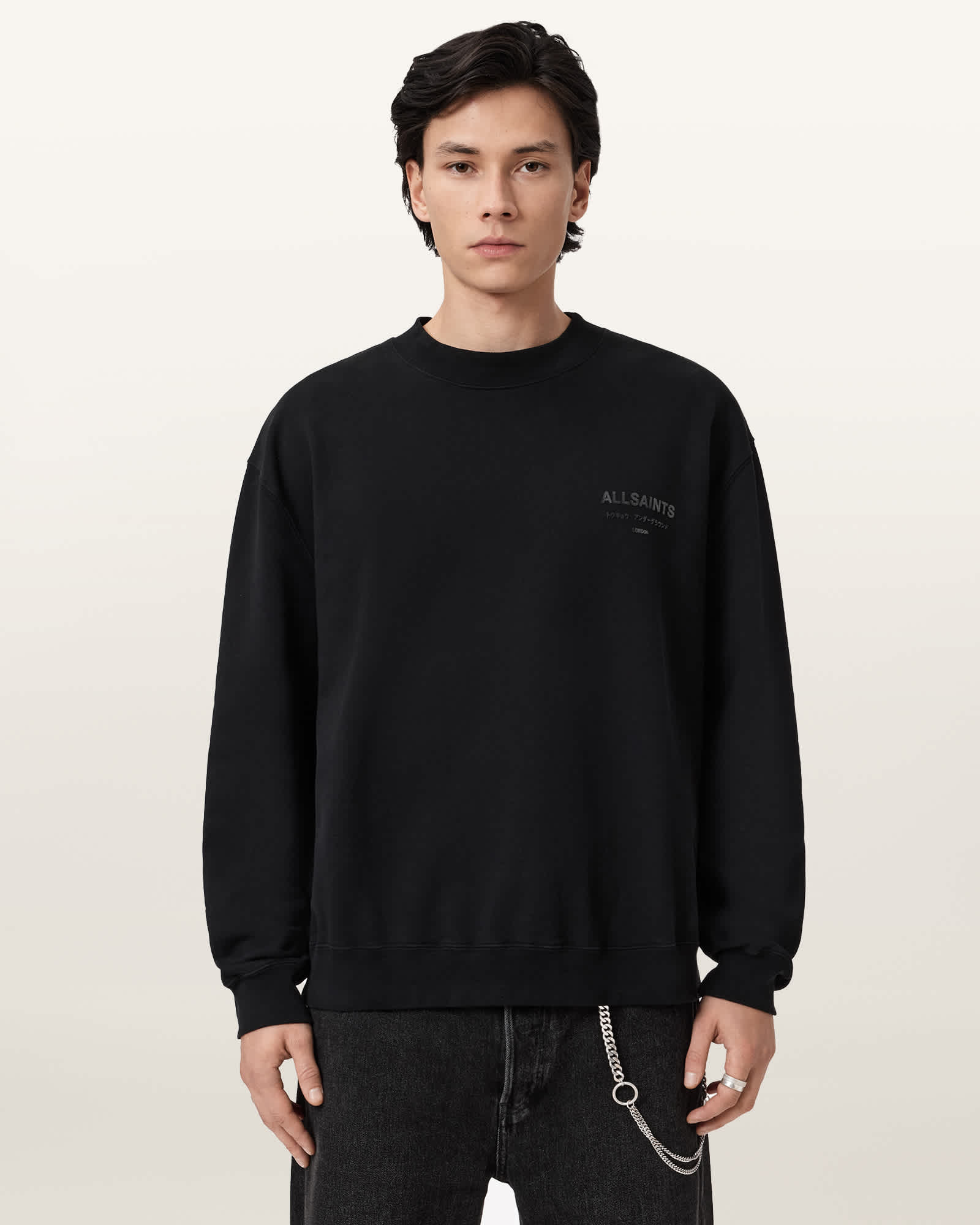 AllSaints Xander Crew Neck Sweatshirt,, Jet Black