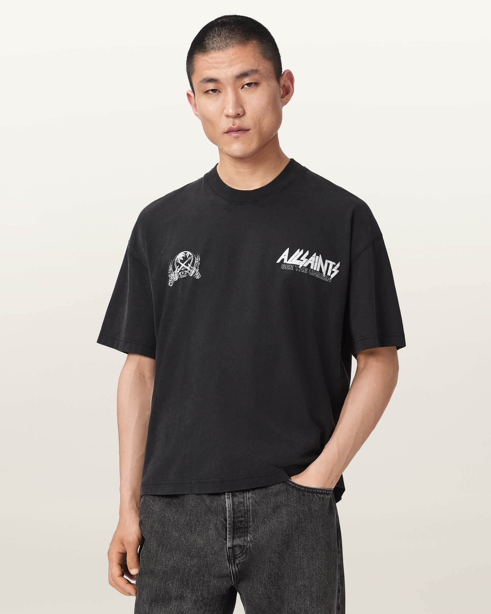 Allsaints Men's Black Chromium Short Sleeve Graphic T-Shirt - Size  S