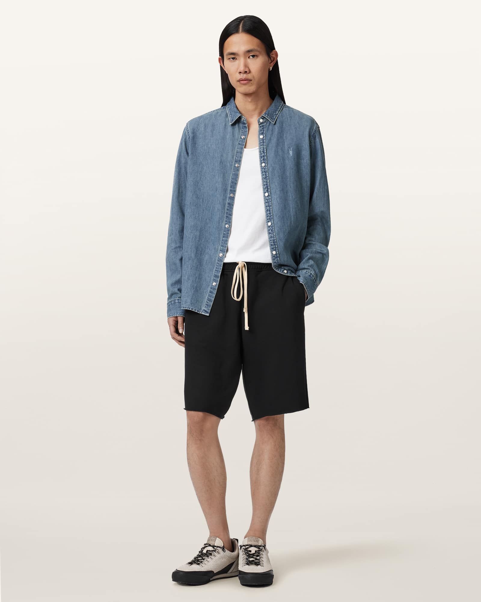 AllSaints Cotton/Modal Helix Straight Fit Sweat Shorts, Size: XXL