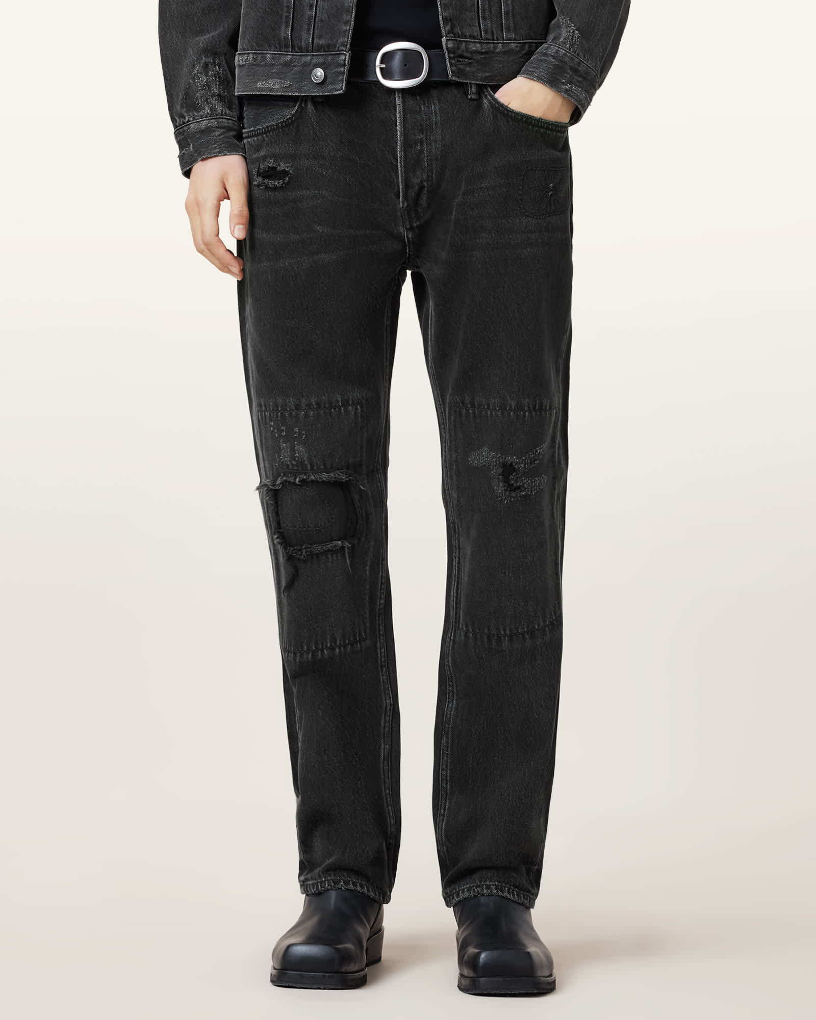 Allsaints Men's Reid Repair Distressed Straight Leg Jeans - Size  28/L30