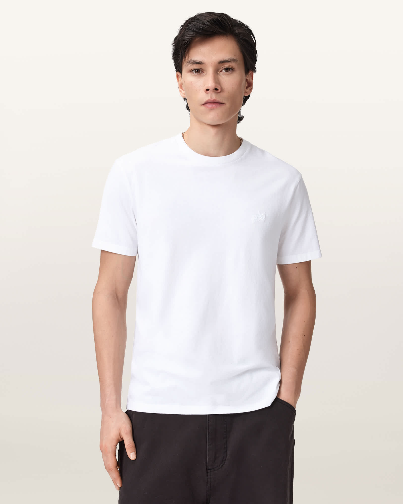 AllSaints Cipher Embroidered Crew Neck T-Shirt,, Chalk White