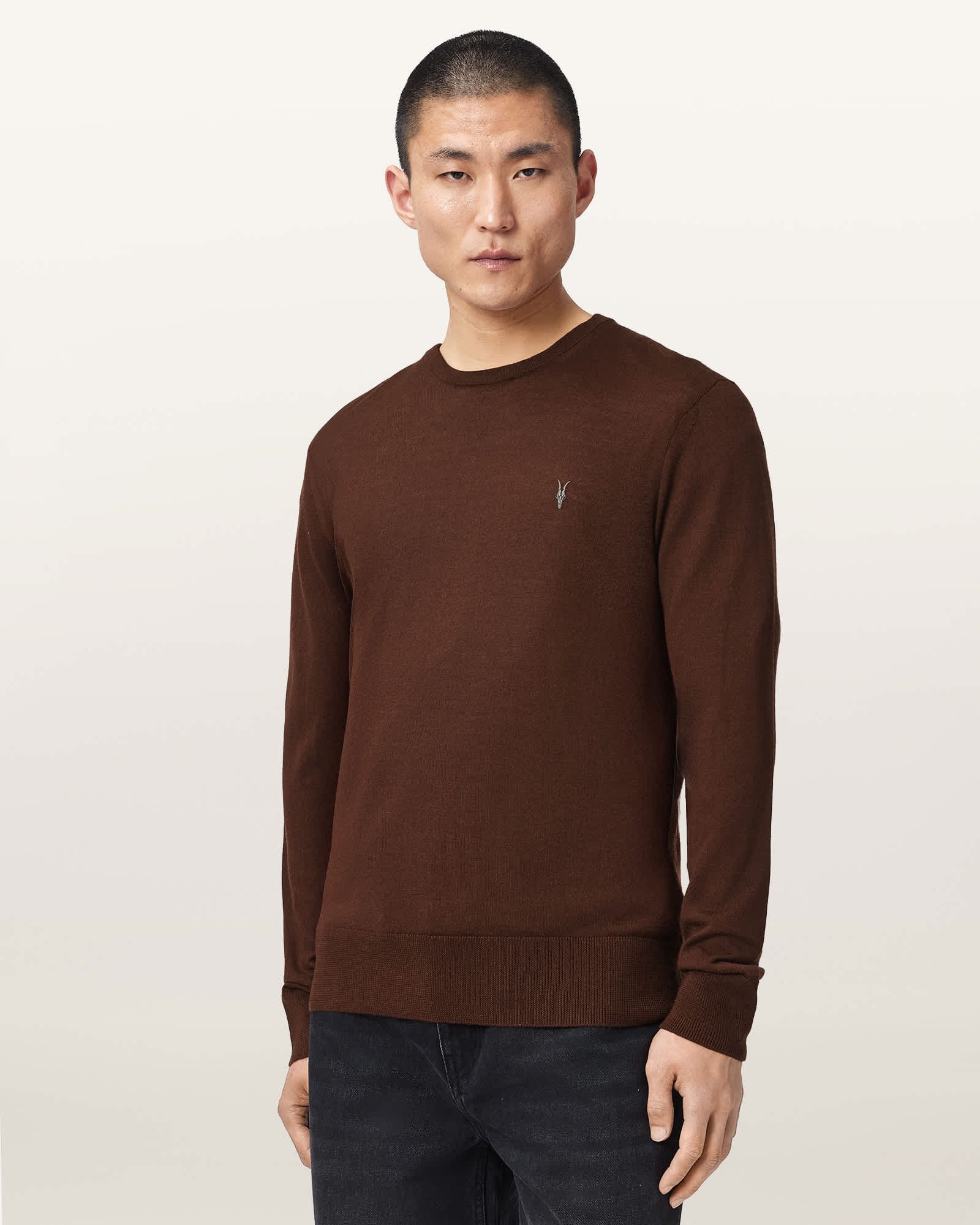 Allsaints Men's Brown Mode Merino Crew Neck Ramskull Jumper - Size  Xxl