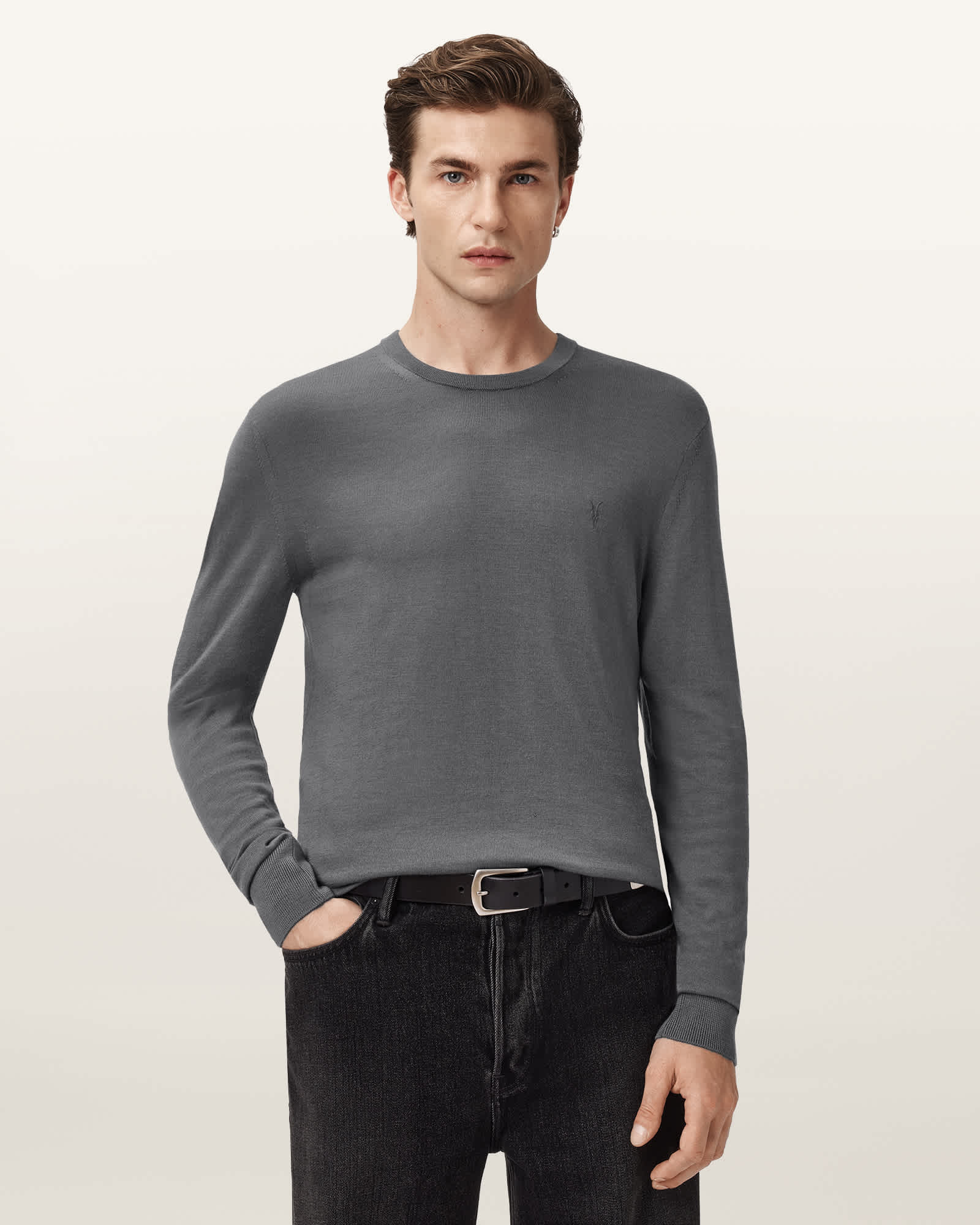 Allsaints Mode Merino Ramskull Sweater In Gray