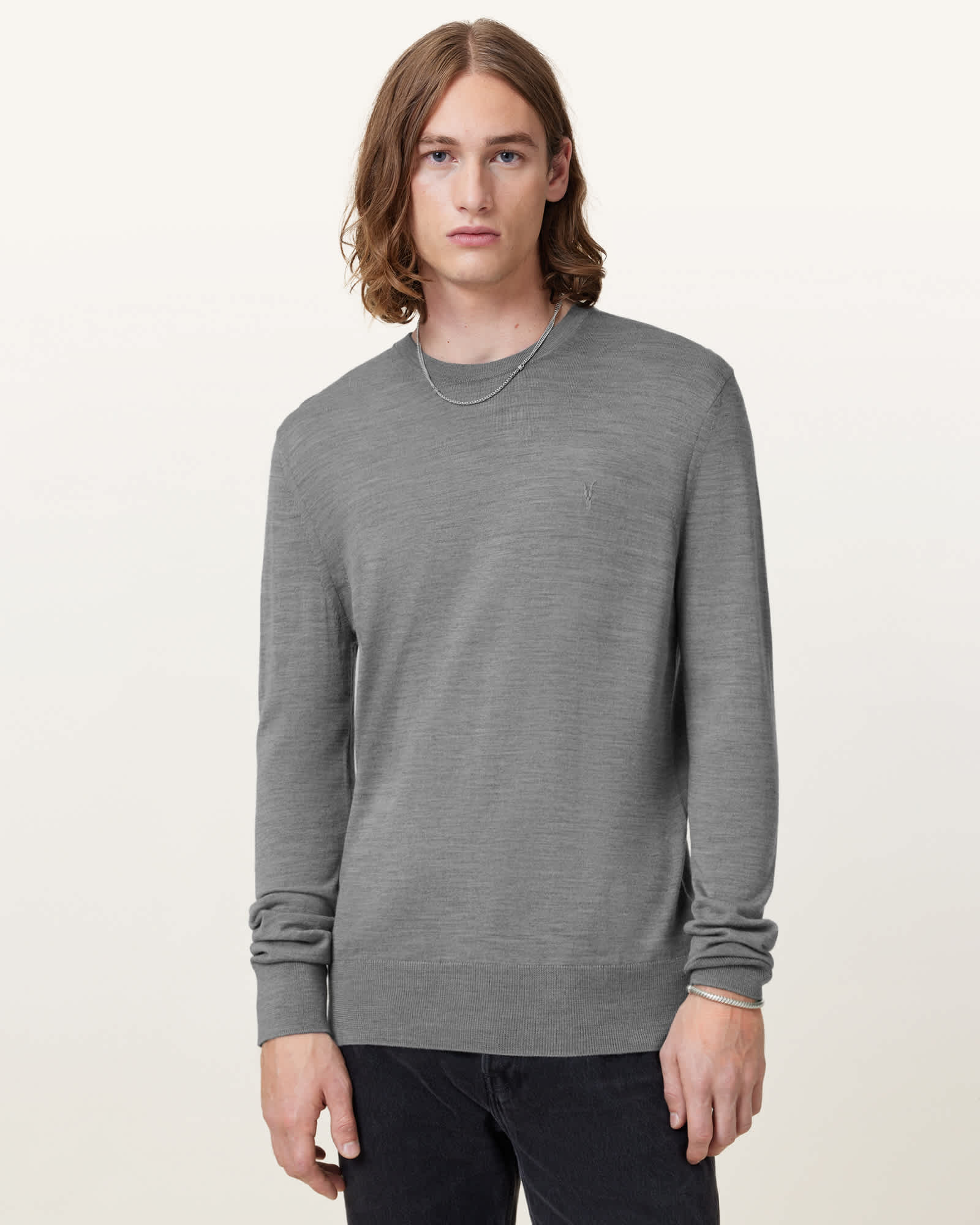 AllSaints Mode Merino Crew Neck Ramskull Jumper,, Fossil Grey