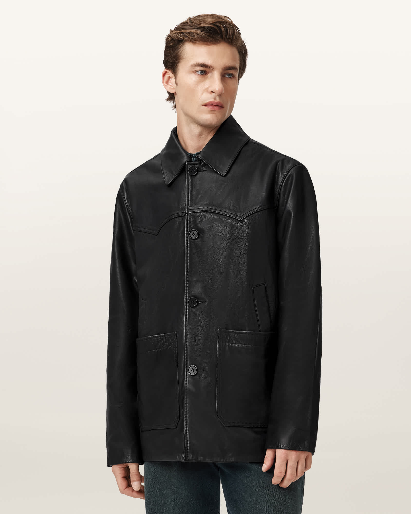 Allsaints Toulouse Single Breasted Leather Coat In Black