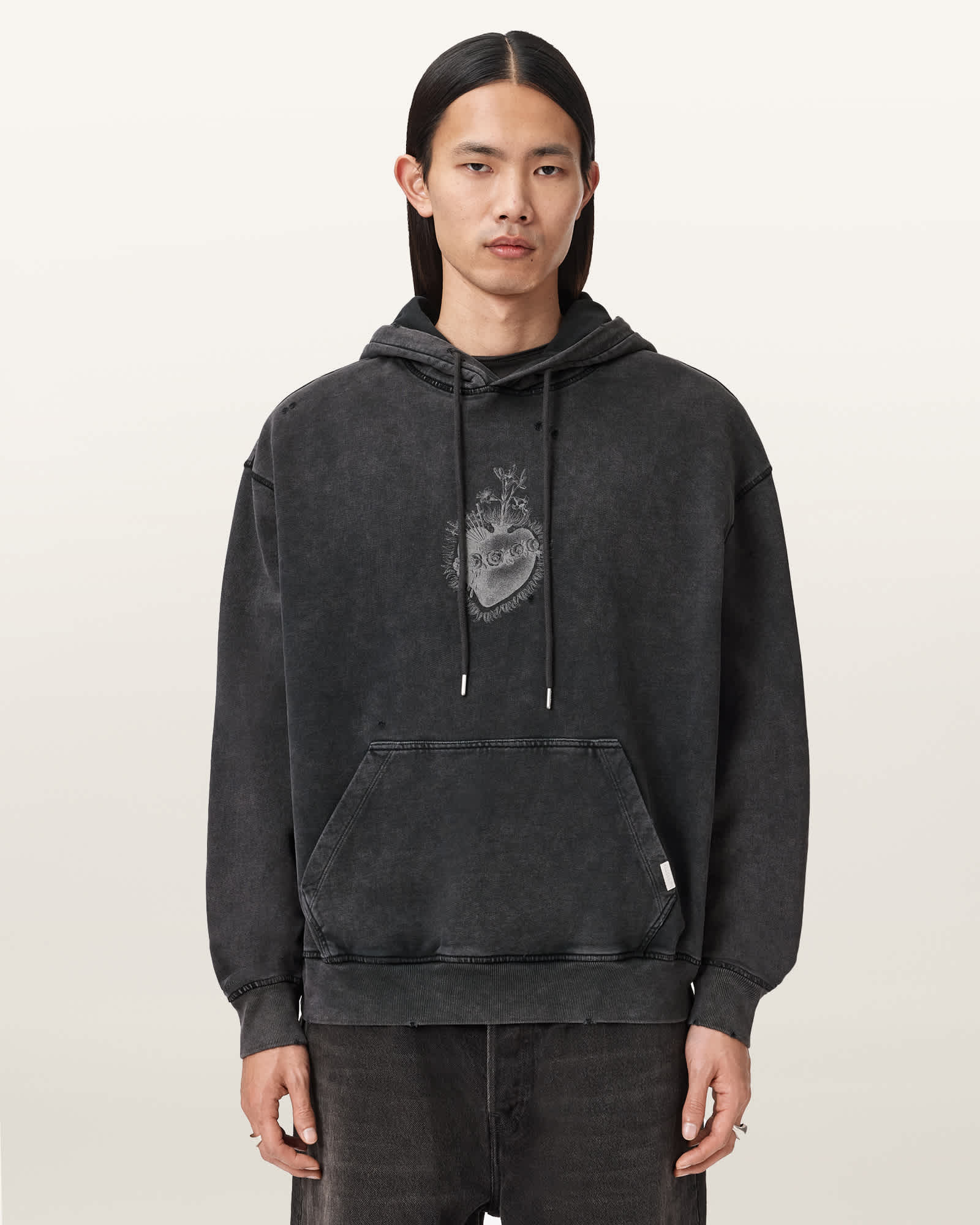 AllSaints Sabbath Embellished Cropped Hoodie,, Black