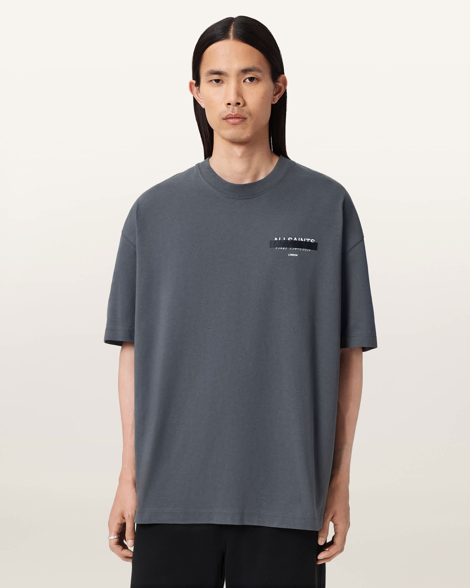 AllSaints Redact Oversized Embroidered Logo T-Shirt,, Parma Blue