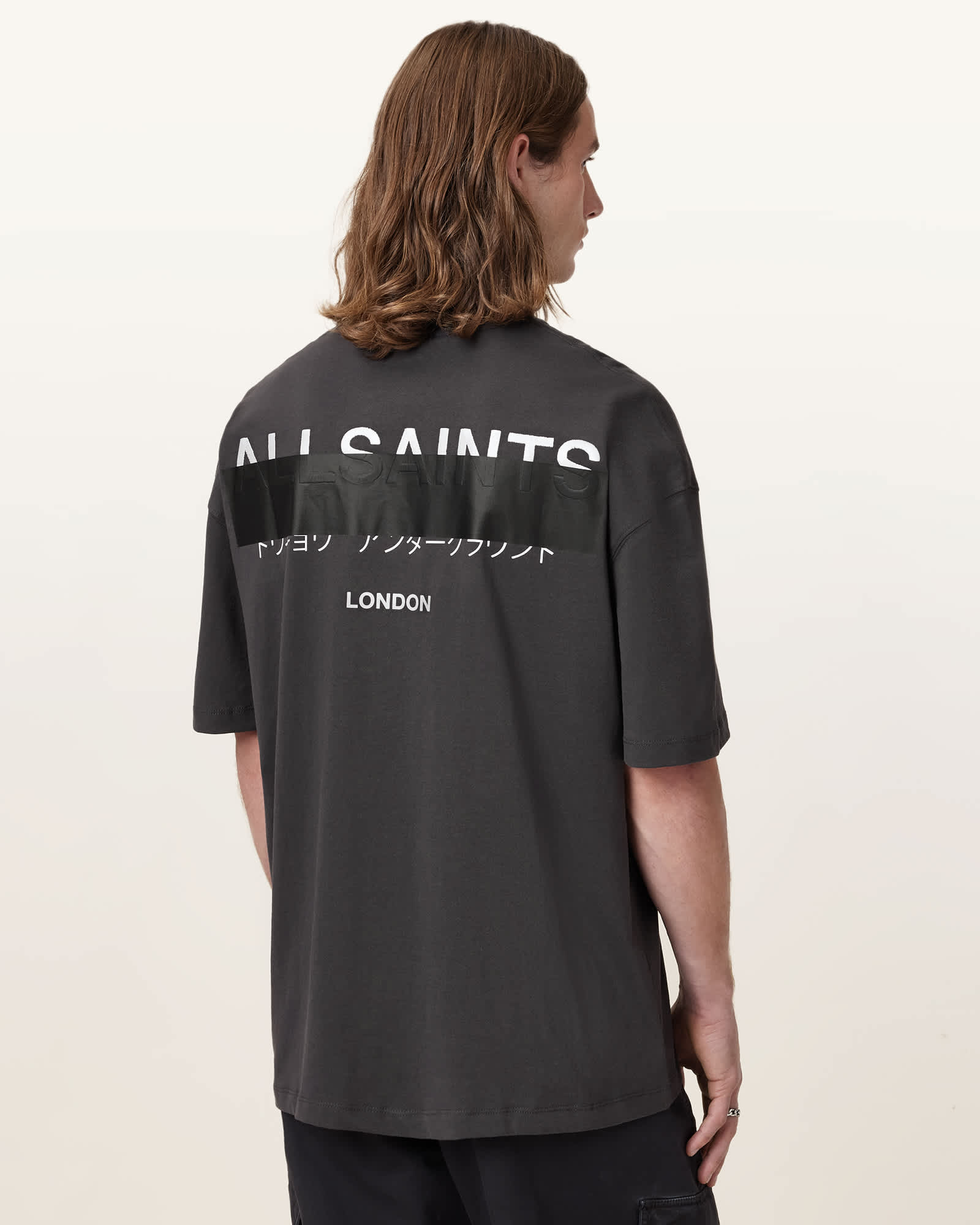 AllSaints Men's Cotton Redact Oversized Embroidered Logo T-Shirt, Size: M