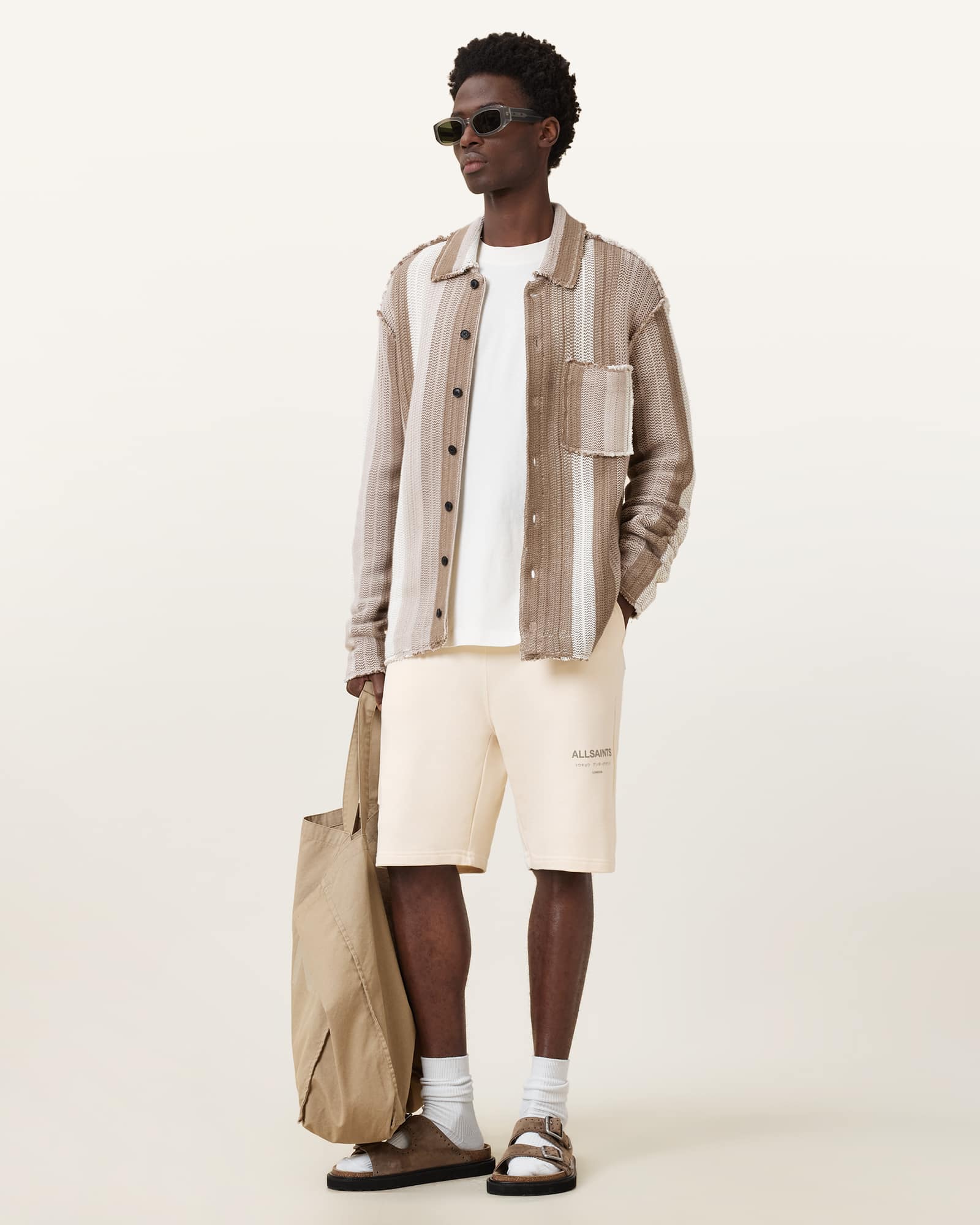 AllSaints Underground Relaxed Fit Sweat Shorts,, Sandy White