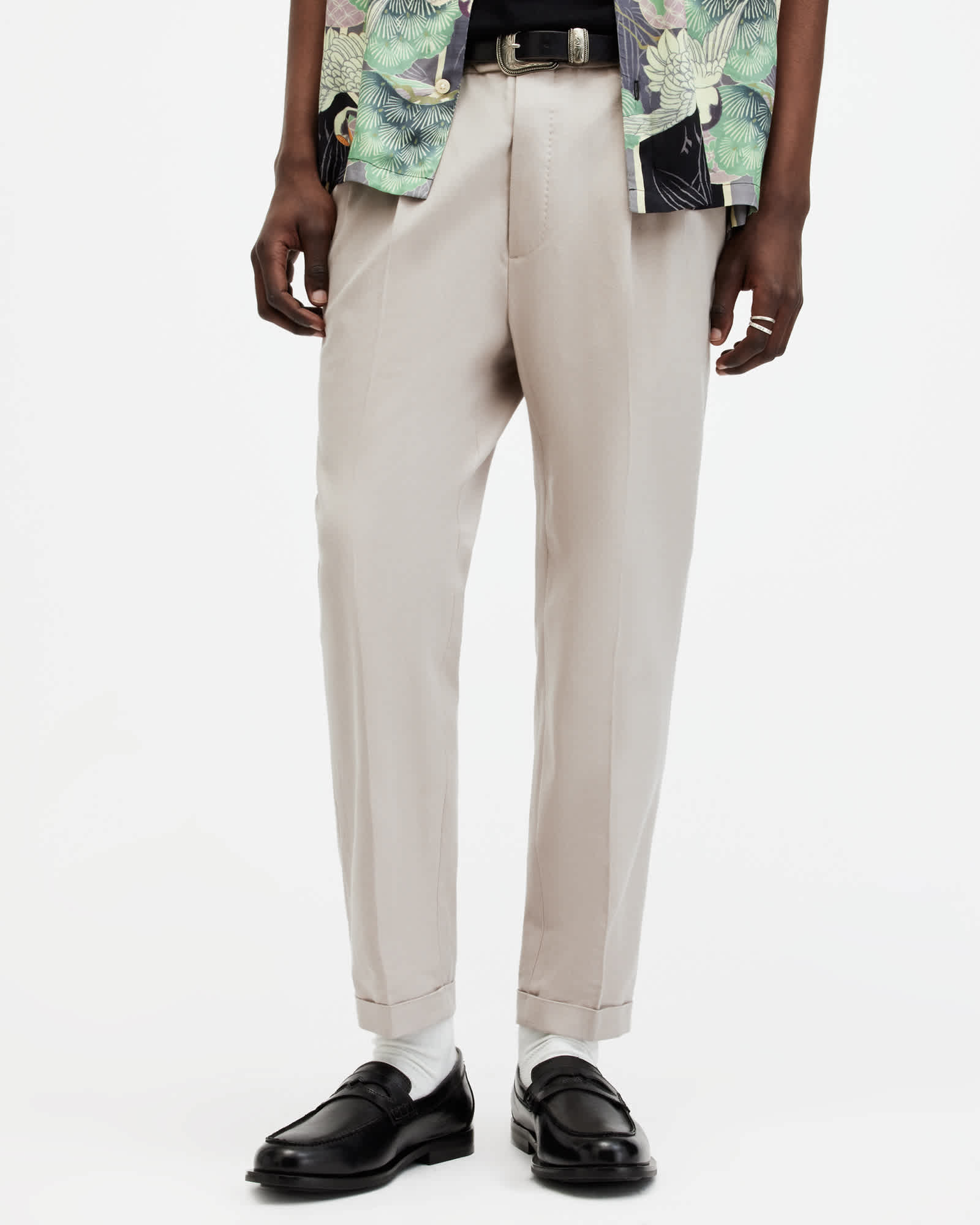 AllSaints Cotton Tallis Slim Fit Cropped Tapered Trousers, Size: 28